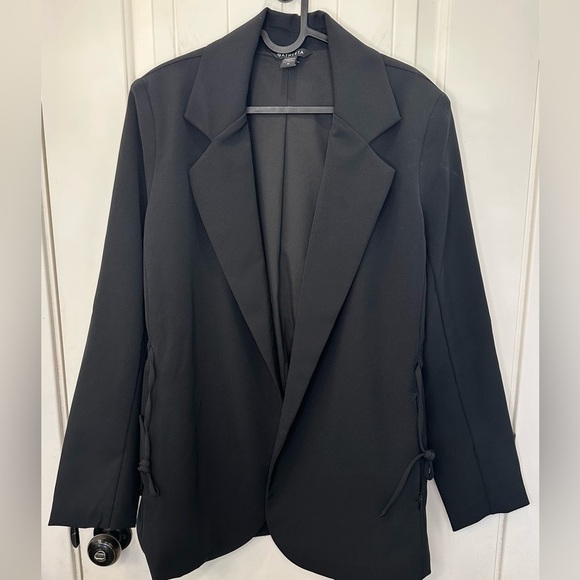 Athleta Endless Primatwill Cinch Waist Tie Blazer Jacket Black Size 10 EUC - Picture 5 of 7